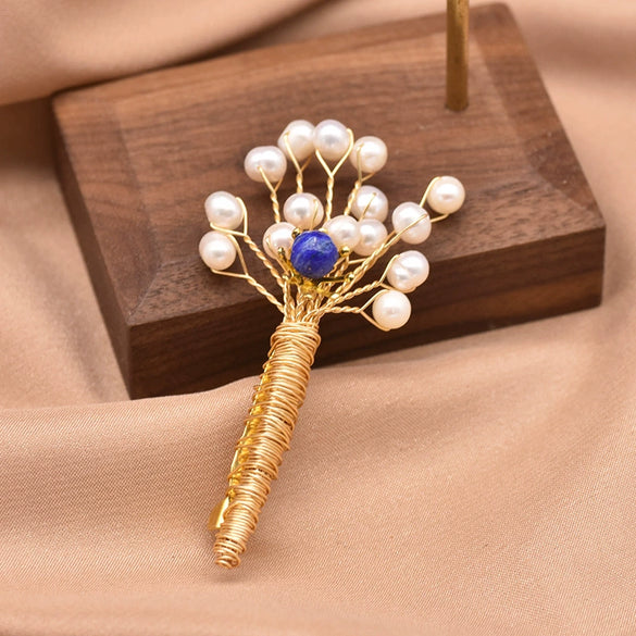 Pearl Brooch Sea Bamboo Tassel Flower Retro Style Fruit Shape Electroplated