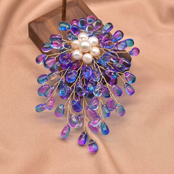 Pearl Brooch Sea Bamboo Tassel Flower Retro Style Fruit Shape Electroplated