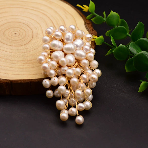 Pearl Brooch Sea Bamboo Tassel Flower Retro Style Fruit Shape Electroplated
