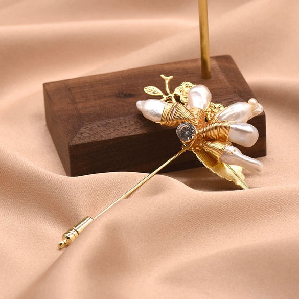 Pearl Brooch Sea Bamboo Tassel Flower Retro Style Fruit Shape Electroplated
