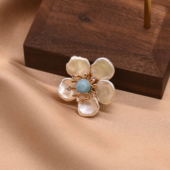 Pearl Brooch Sea Bamboo Tassel Flower Retro Style Fruit Shape Electroplated