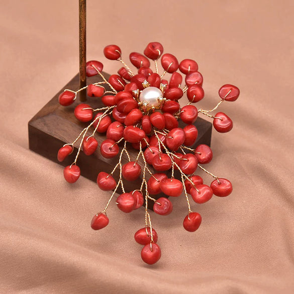 Pearl Brooch Sea Bamboo Tassel Flower Retro Style Fruit Shape Electroplated