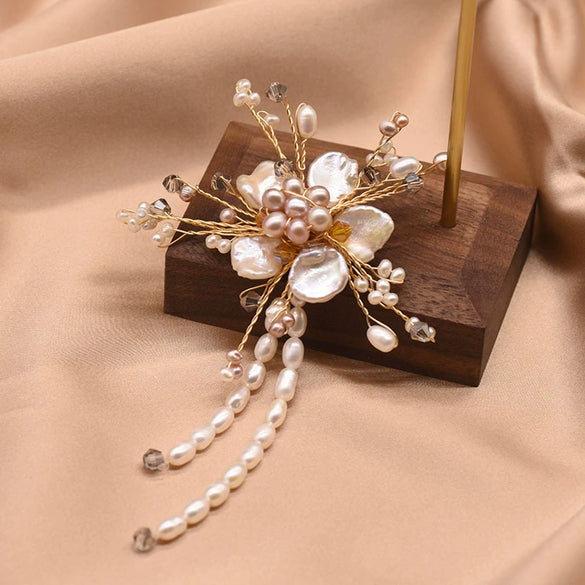 Pearl Brooch Sea Bamboo Tassel Flower Retro Style Fruit Shape Electroplated