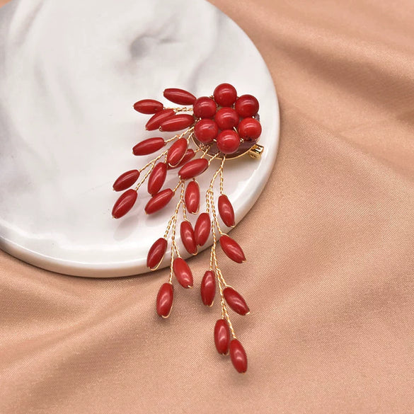 Pearl Brooch Sea Bamboo Tassel Flower Retro Style Fruit Shape Electroplated