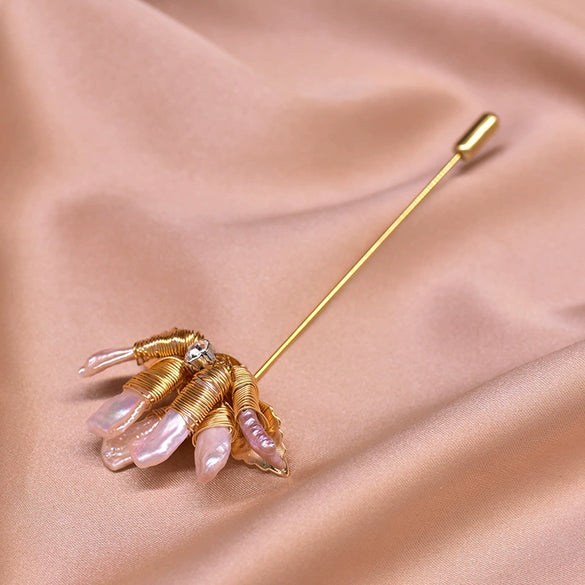 Pearl Brooch Sea Bamboo Tassel Flower Retro Style Fruit Shape Electroplated