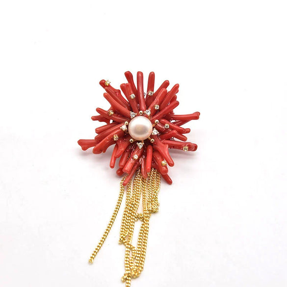 Pearl Brooch Sea Bamboo Tassel Flower Retro Style Fruit Shape Electroplated