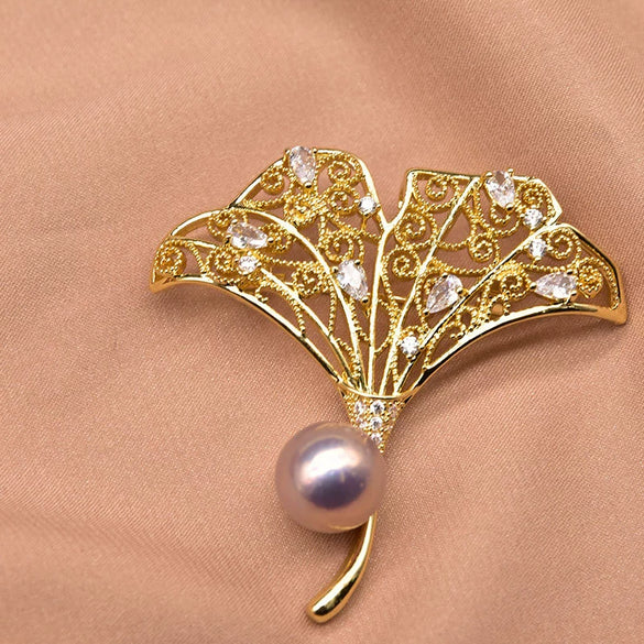 Pearl Brooch Sea Bamboo Tassel Flower Retro Style Fruit Shape Electroplated