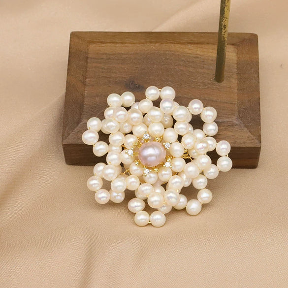 Pearl Brooch Sea Bamboo Tassel Flower Retro Style Fruit Shape Electroplated