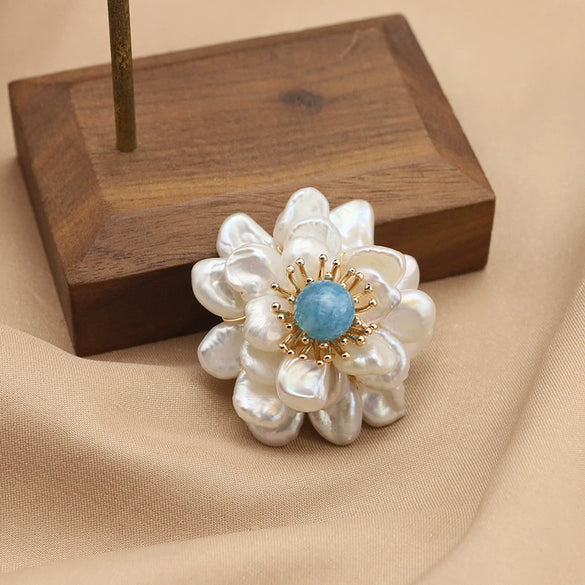 Pearl Brooch Sea Bamboo Tassel Flower Retro Style Fruit Shape Electroplated