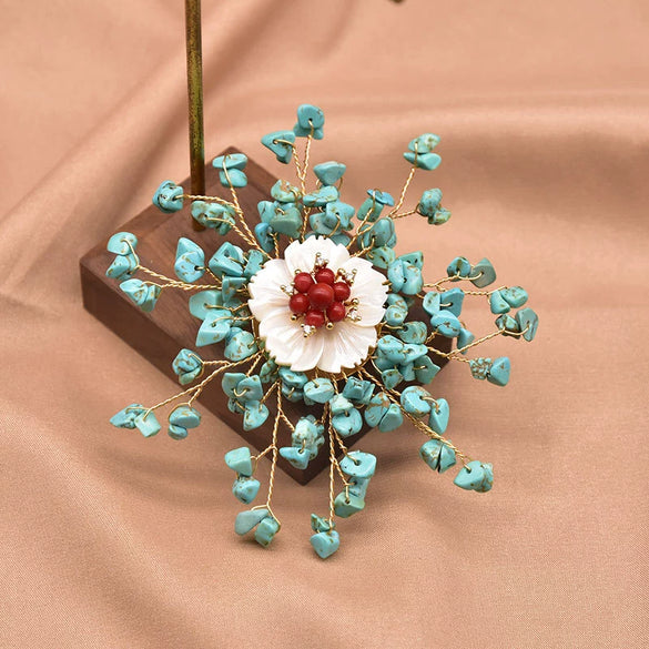 Pearl Brooch Sea Bamboo Tassel Flower Retro Style Fruit Shape Electroplated