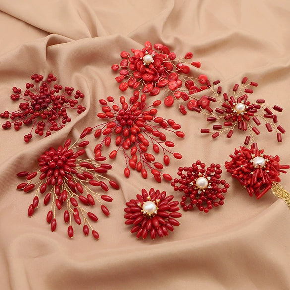 Pearl Brooch Sea Bamboo Tassel Flower Retro Style Fruit Shape Electroplated