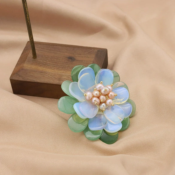 Pearl Brooch Sea Bamboo Tassel Flower Retro Style Fruit Shape Electroplated