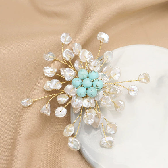 Pearl Brooch Sea Bamboo Tassel Flower Retro Style Fruit Shape Electroplated