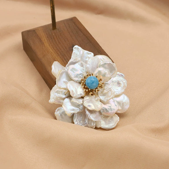 Pearl Brooch Sea Bamboo Tassel Flower Retro Style Fruit Shape Electroplated