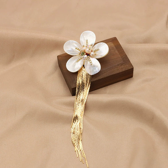 Pearl Brooch Sea Bamboo Tassel Flower Retro Style Fruit Shape Electroplated