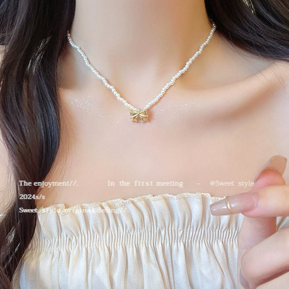 Pearl Butterfly Alloy And Copper Necklace For Women Electroplated With Bow Tie Insect And Star Shape Patterns