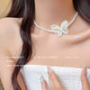 Pearl Butterfly Alloy And Copper Necklace For Women Electroplated With Bow Tie Insect And Star Shape Patterns