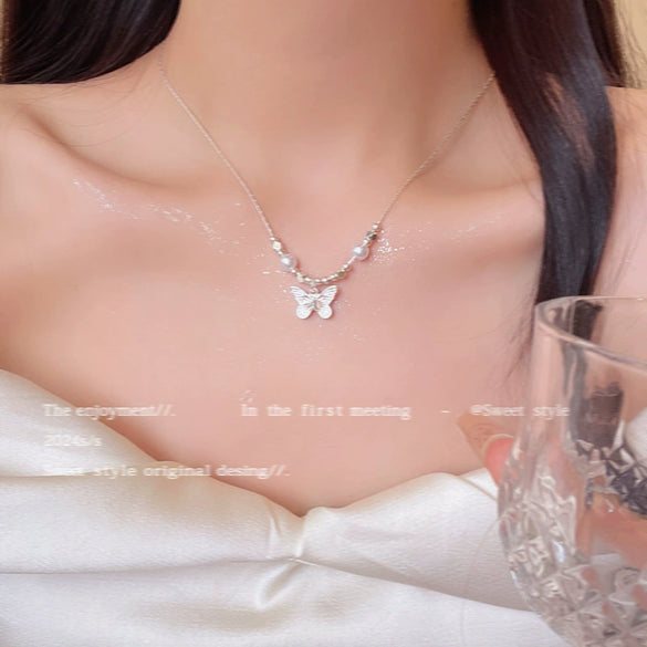 Pearl Butterfly Alloy And Copper Necklace For Women Electroplated With Bow Tie Insect And Star Shape Patterns