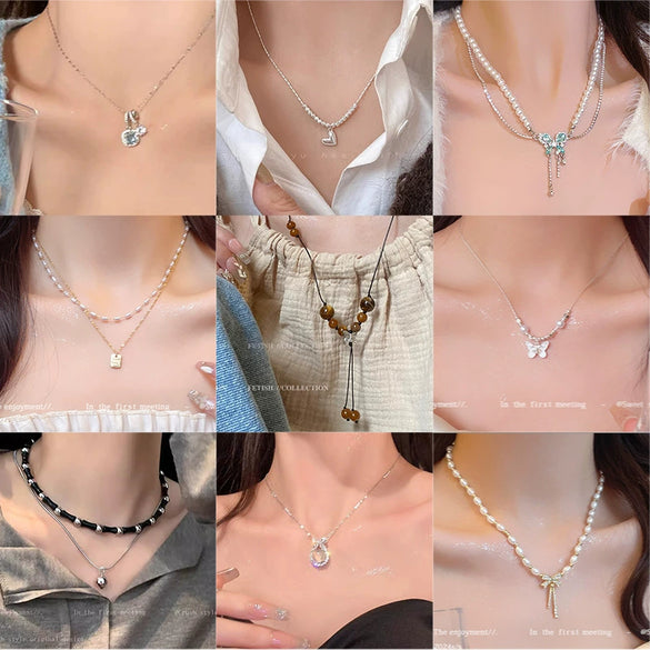 Pearl Butterfly Alloy And Copper Necklace For Women Electroplated With Bow Tie Insect And Star Shape Patterns