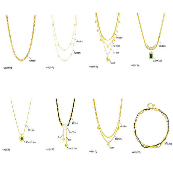 Pearl Butterfly Diamond Pendant Necklace Titanium Steel Electroplating Women's Retro Light Luxury Multilayered