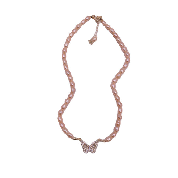 Pearl Butterfly Retro Natural Style Real Gold Plated Micro Inlaid Zircon Necklace
