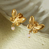Pearl Butterfly Tassel Titanium Steel Stainless Steel Electroplated Women's Earrings