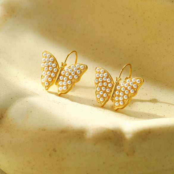 Pearl Butterfly Titanium Steel Women's Fashion Light Luxury Electroplated Earrings