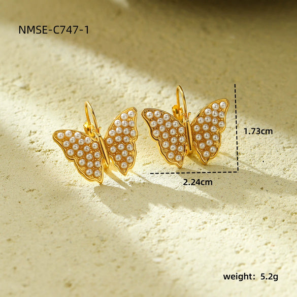 Pearl Butterfly Titanium Steel Women's Fashion Light Luxury Electroplated Earrings