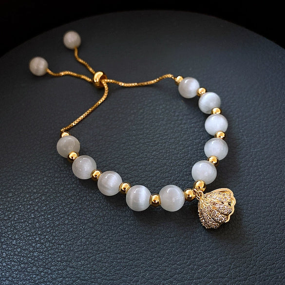 Pearl Cat's Eye Women's Adjustable Geometric Real Gold Electroplated Bracelet