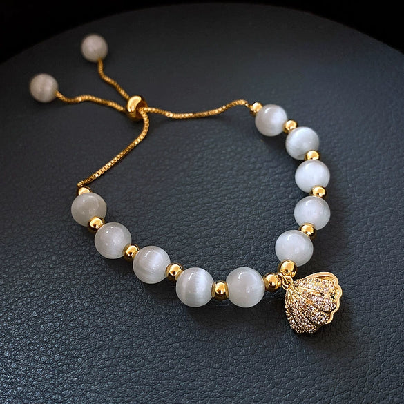 Pearl Cat's Eye Women's Adjustable Geometric Real Gold Electroplated Bracelet