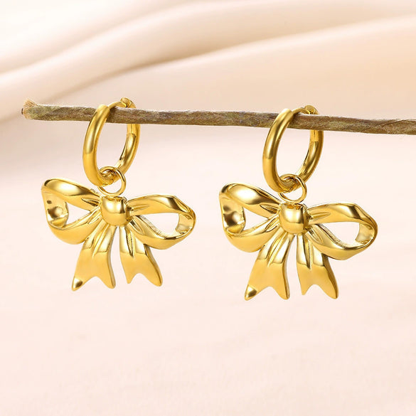 Pearl Clavicle Chain And Earrings Accessories In Ins Style With Bow Pattern Titanium Steel Electroplated
