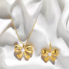 Pearl Clavicle Chain And Earrings Accessories In Ins Style With Bow Pattern Titanium Steel Electroplated