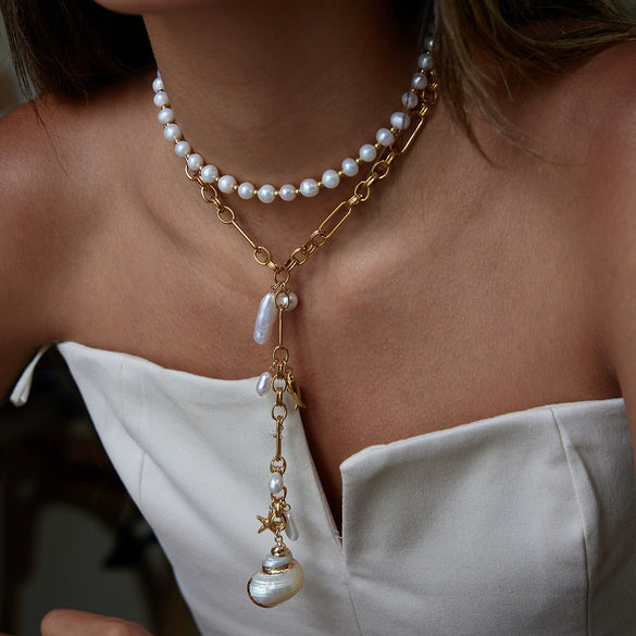Pearl Clavicle Chain Necklace Stacking Yshaped Electroplated Jewelry For Women