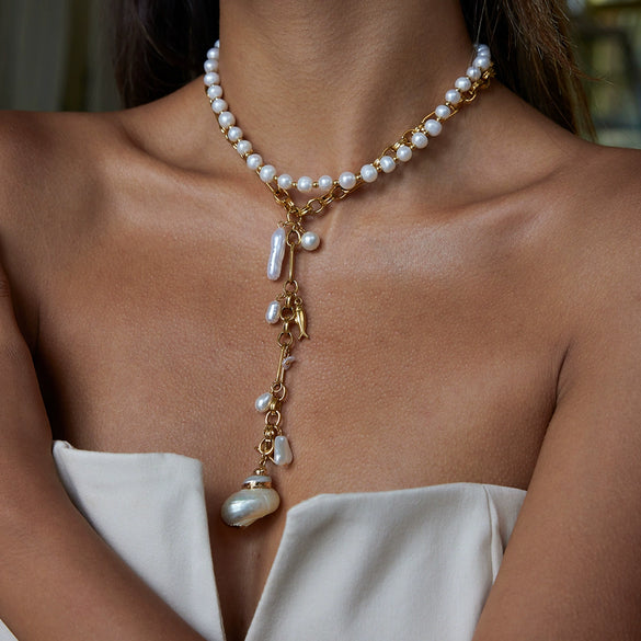 Pearl Clavicle Chain Necklace Stacking Yshaped Electroplated Jewelry For Women