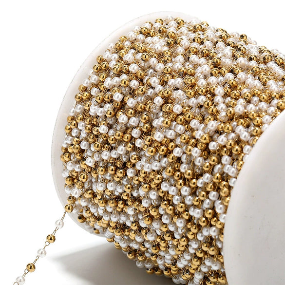 Pearl Clip Bead Chain Stainless Steel Handmade Jewelry Accessories With Vacuum Plated And Electroplated Treatment