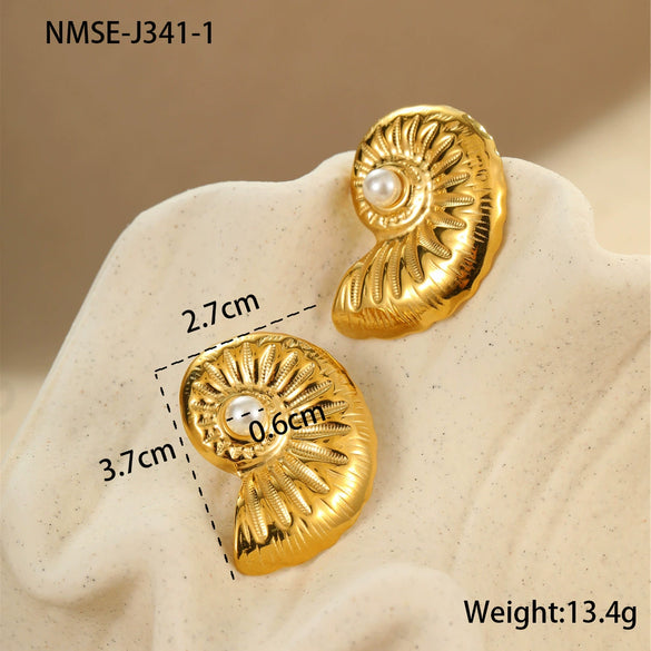 Pearl Conch Stainless Steel Geometric Earrings Electroplated Fashion Minimalist For Women