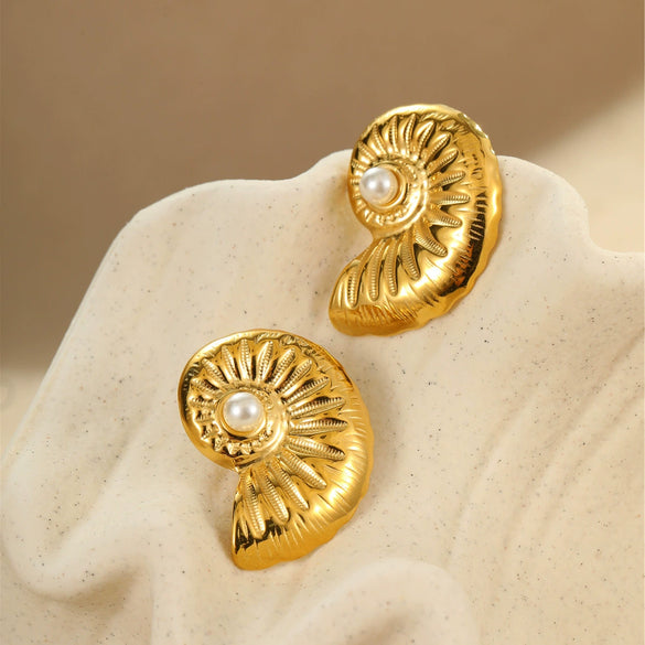 Pearl Conch Stainless Steel Geometric Earrings Electroplated Fashion Minimalist For Women