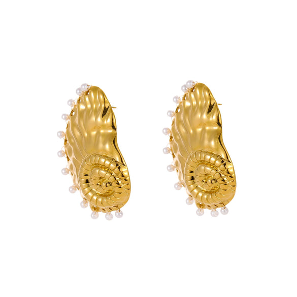Pearl Conch Stainless Steel Geometric Earrings Electroplated Fashion Minimalist For Women
