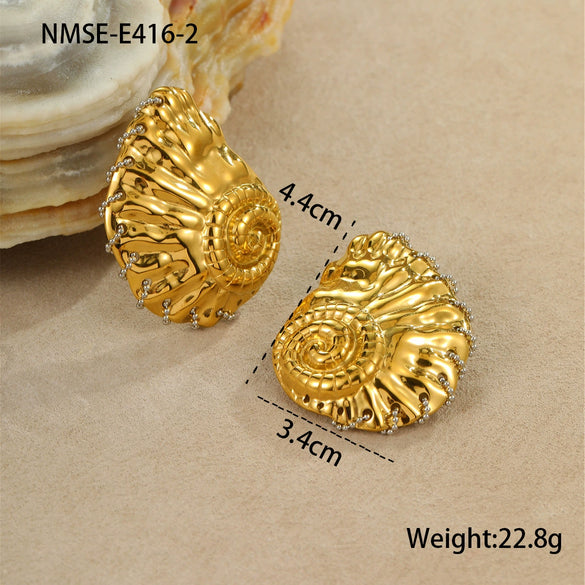 Pearl Conch Stainless Steel Geometric Earrings Electroplated Fashion Minimalist For Women