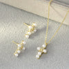 Pearl Cross Necklace And Ear Stud Set Copper Electroplated With Cross Crown Roman Numerals Pattern For Women