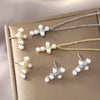 Pearl Cross Necklace And Ear Stud Set Copper Electroplated With Cross Crown Roman Numerals Pattern For Women