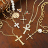 Pearl Cross Pendant Necklace Alloy Box Chain Electroplated Retro Exaggerated Multilayer Women's Accessories
