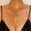 Pearl Cross Pendant Necklace Alloy Box Chain Electroplated Retro Exaggerated Multilayer Women's Accessories