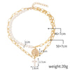 Pearl Cross Pendant Necklace Alloy Box Chain Electroplated Retro Exaggerated Multilayer Women's Accessories