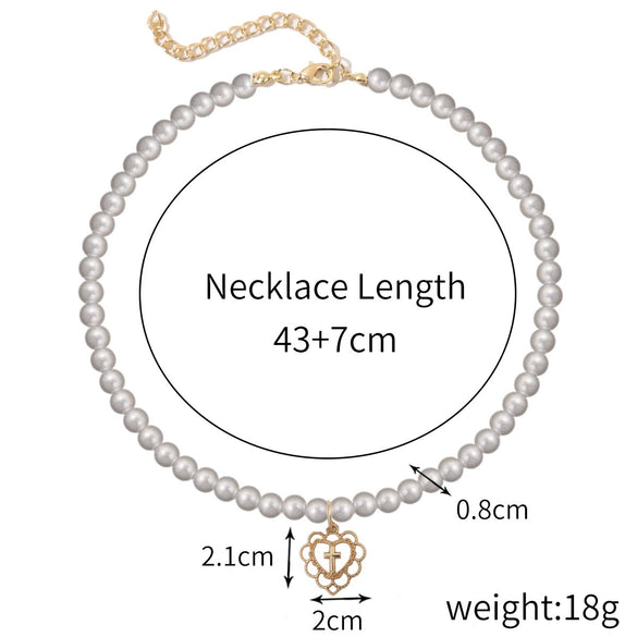 Pearl Cross Pendant Necklace Alloy Box Chain Electroplated Retro Exaggerated Multilayer Women's Accessories