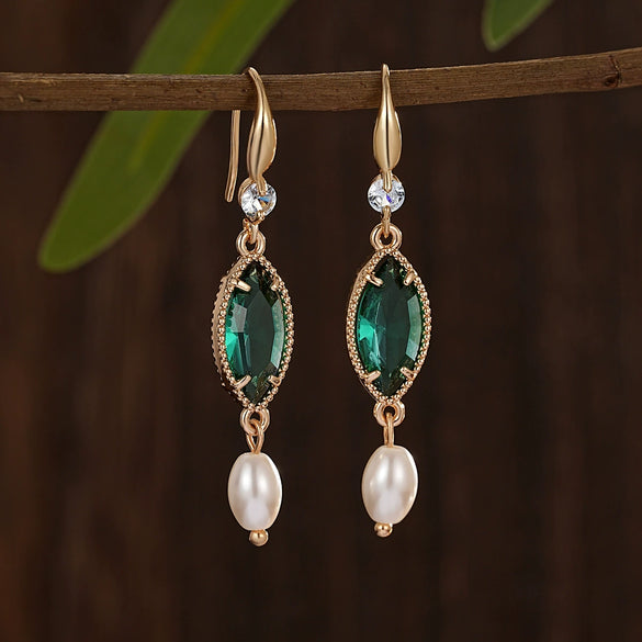 Pearl Crystal Glass Glazed Copper Earrings Light Luxury Minimalist Style Electroplating