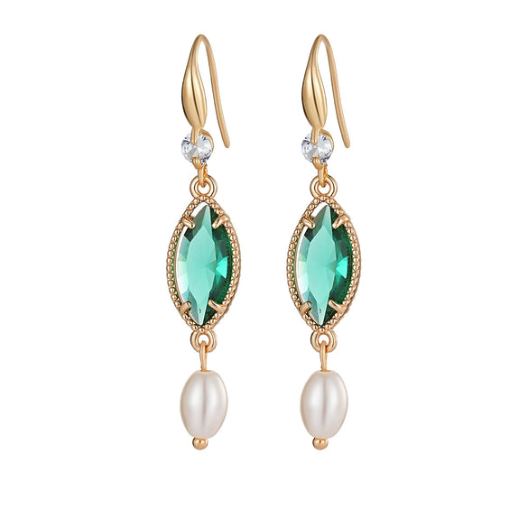 Pearl Crystal Glass Glazed Copper Earrings Light Luxury Minimalist Style Electroplating