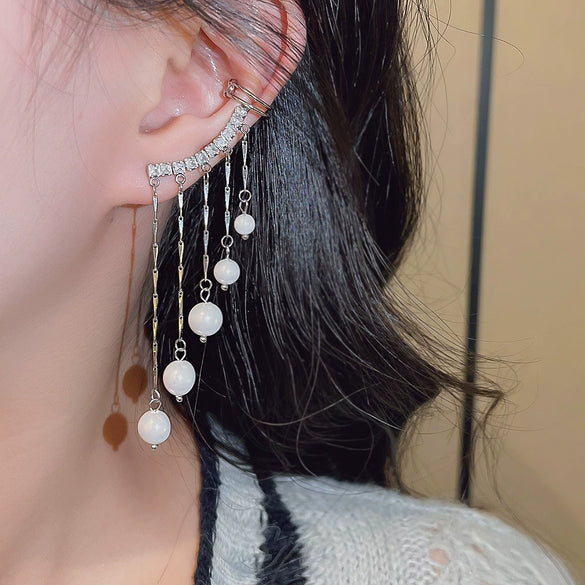Pearl Crystal Tassel Earrings Copper Geometric Style For Women