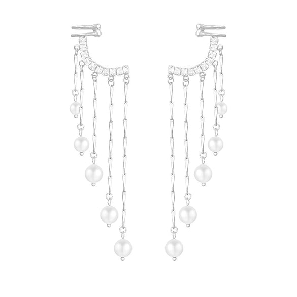 Pearl Crystal Tassel Earrings Copper Geometric Style For Women