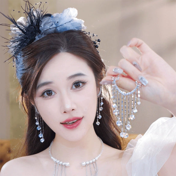 Pearl Crystal Tassel Earrings Copper Geometric Style For Women